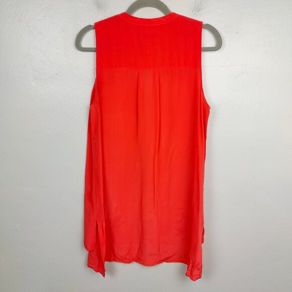 Eileen Silk Crepe Top‎ Womens Medium Orange Red Button Up Sleeveless Minimalist - Picture 8 of 9